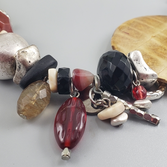 Chico 4 Strand Multicolor Bead Stones & Charms Statement Silvertone Chains - Picture 10 of 16